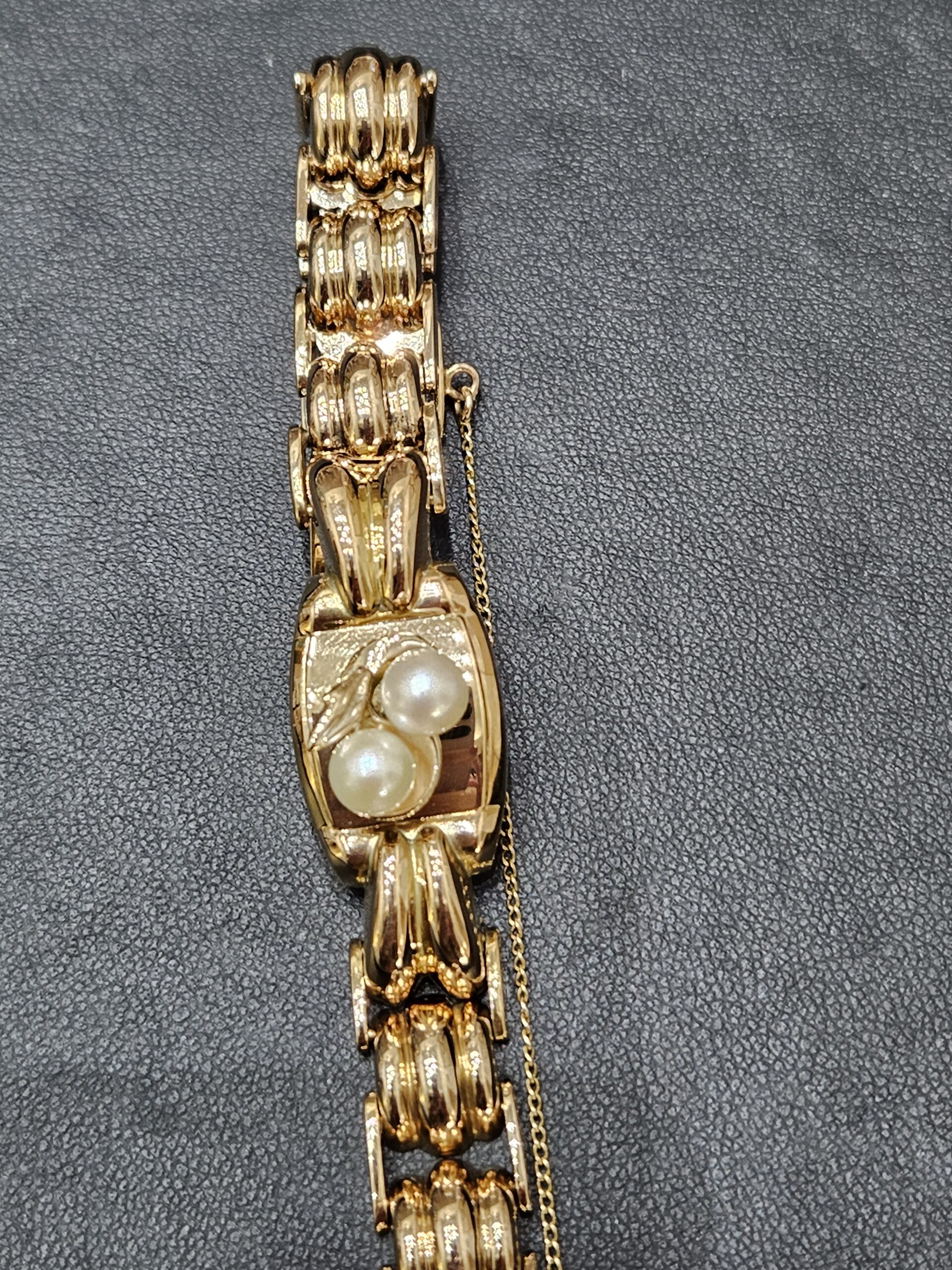 Magnifique bracelet en or 18 carats orné de perles années 1940 - SCARLETT  bijoux
